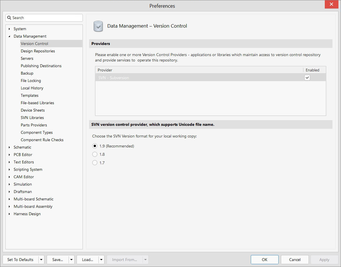 Data Management - Preferences - Version Control