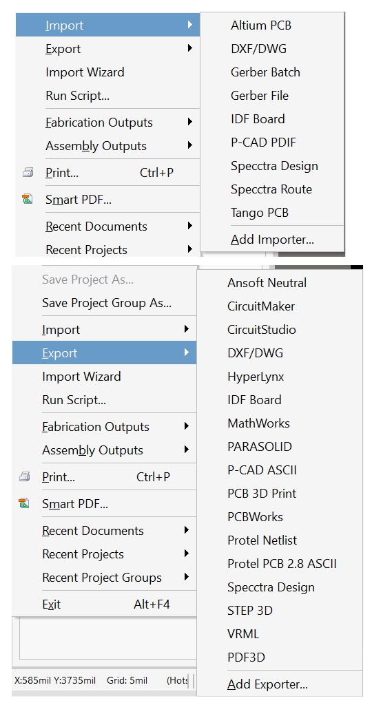 PCB Editor - Import / Export