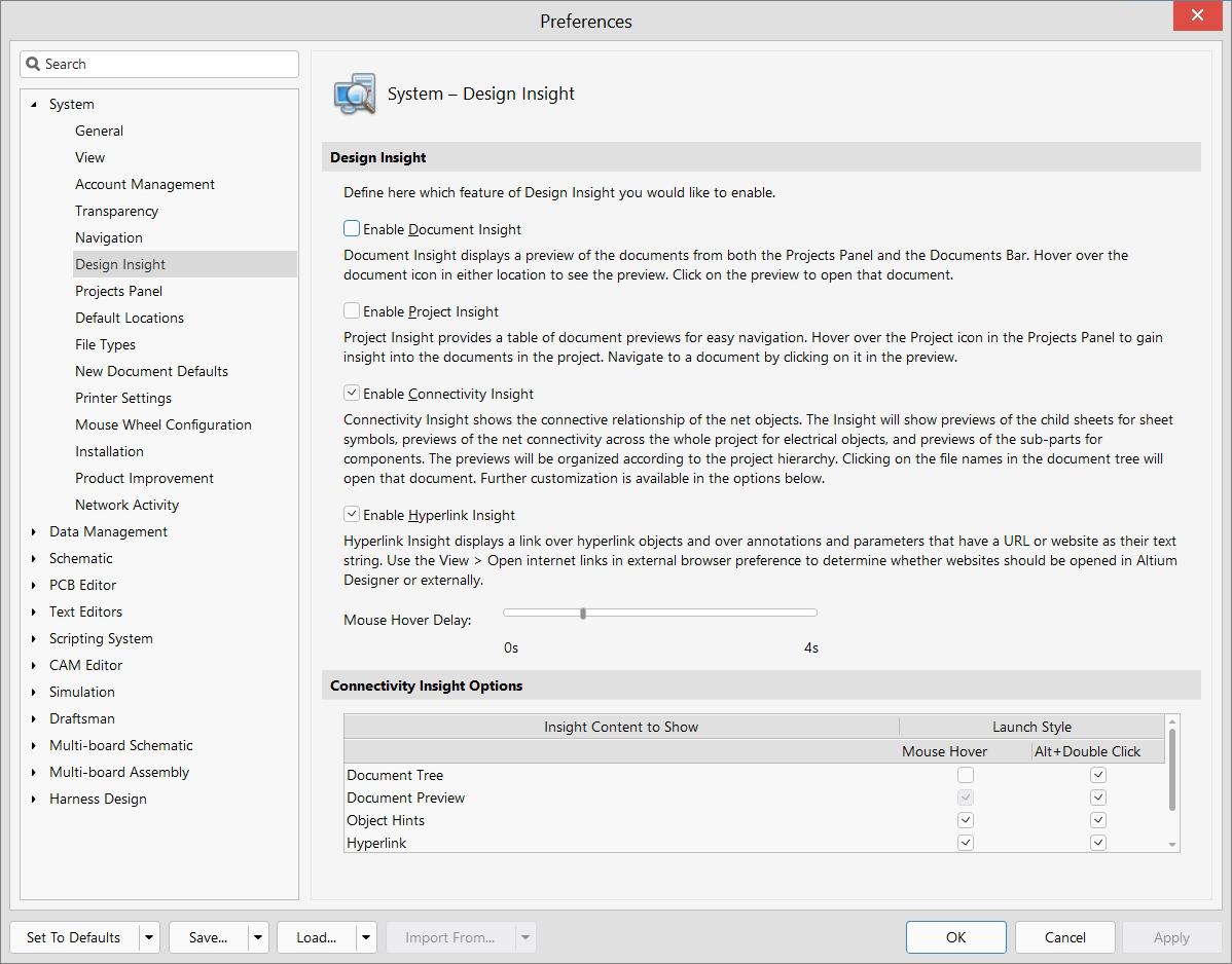 System - Preferences - Design insight