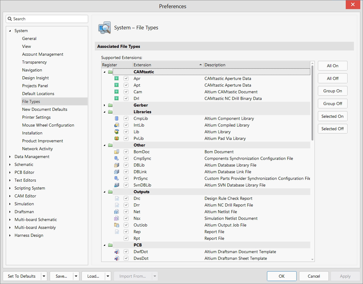 System - Preferences - File types