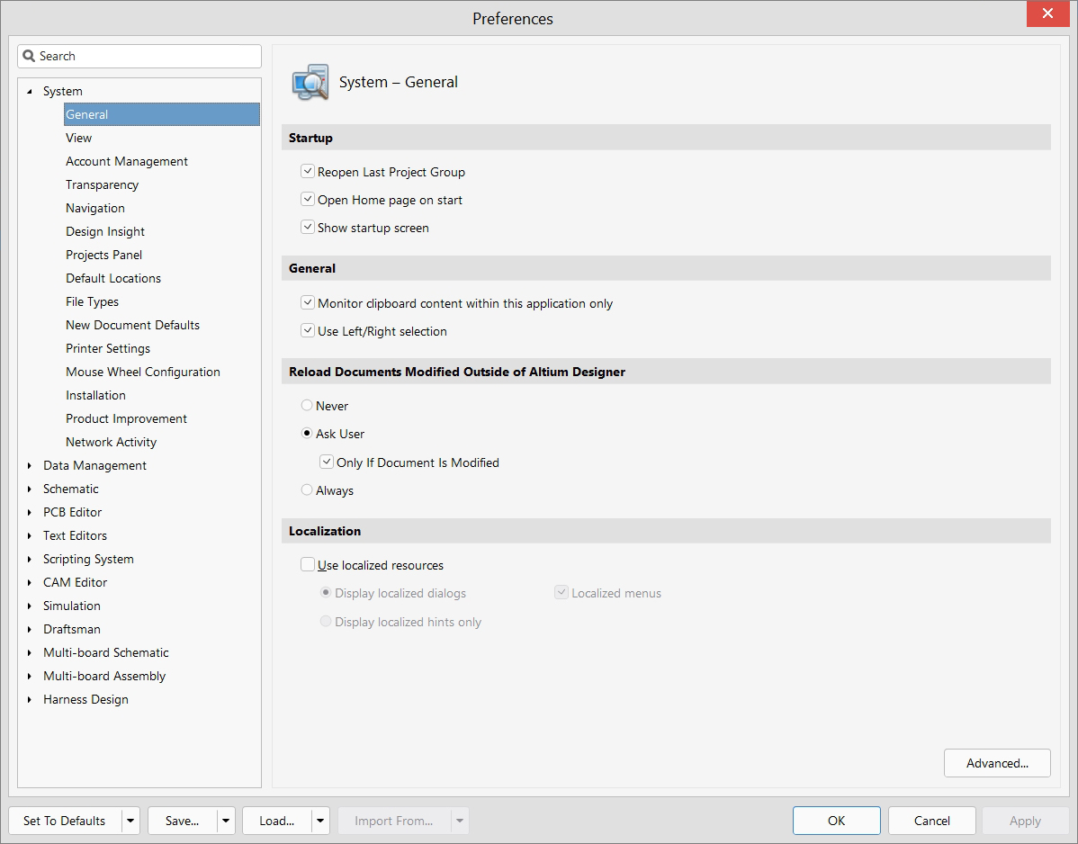 System - Preferences - General