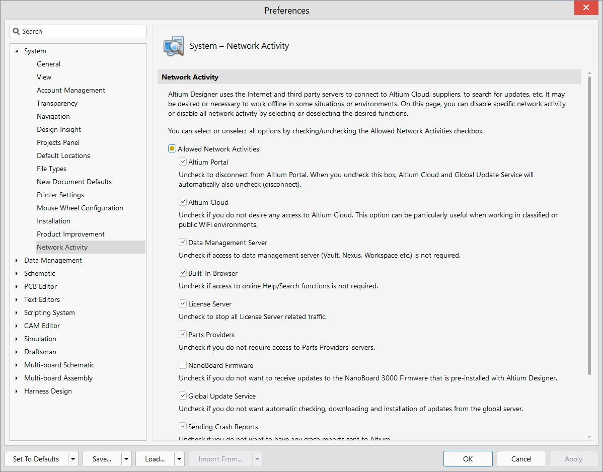 System - Preferences - Network activity