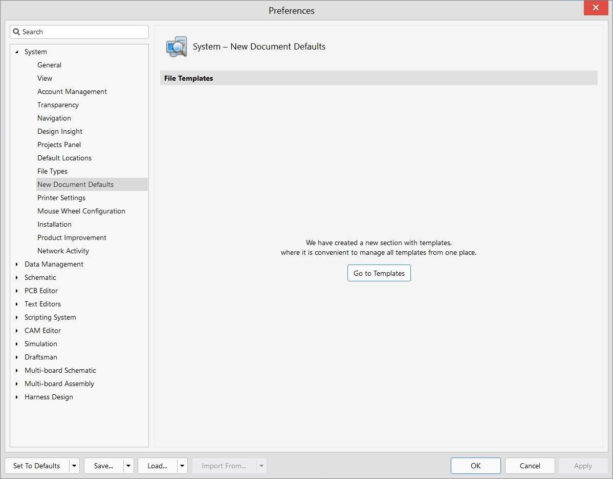 System - Preferences - New Document Default