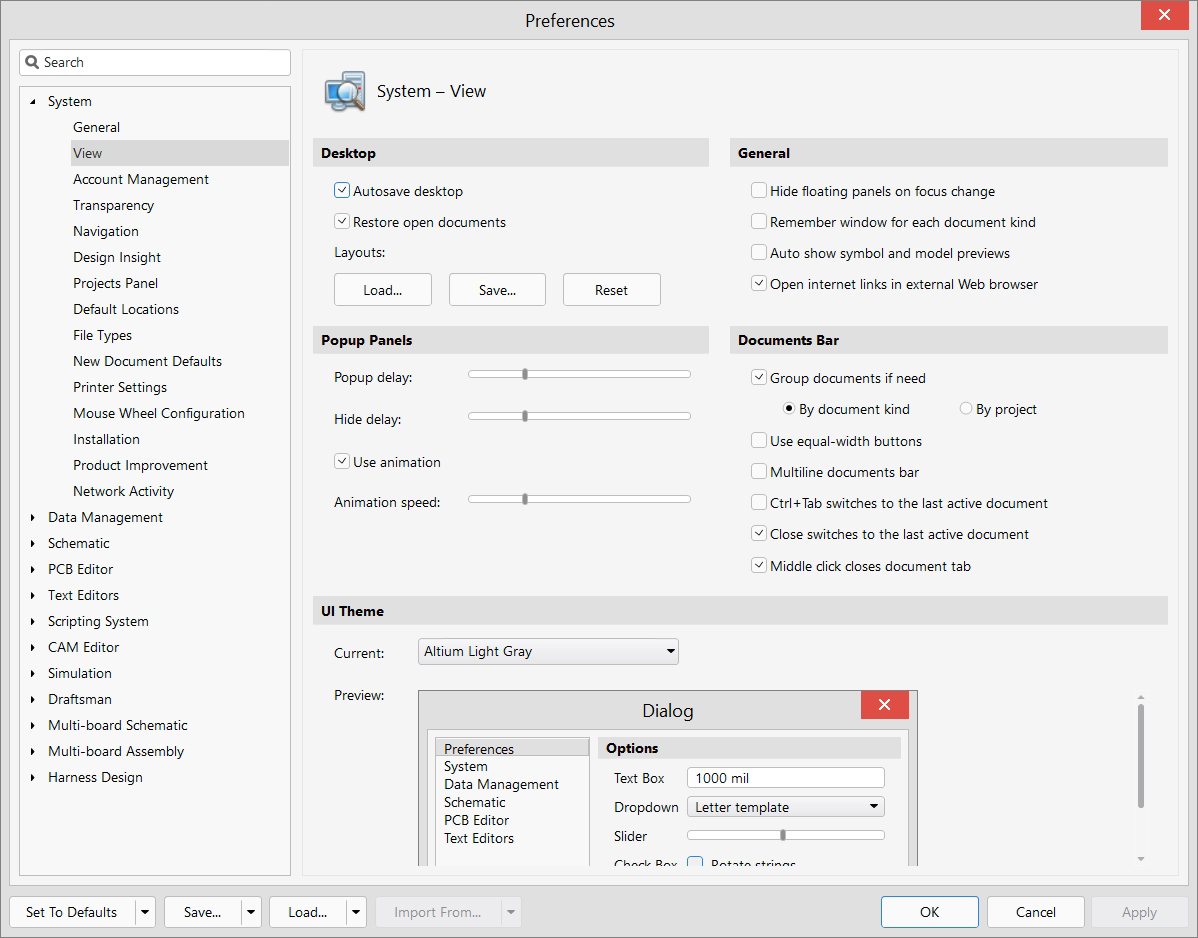 System - Preferences - View